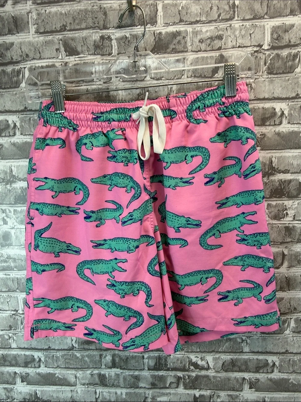 chubbies Pink Shorts with Green Alligator Print